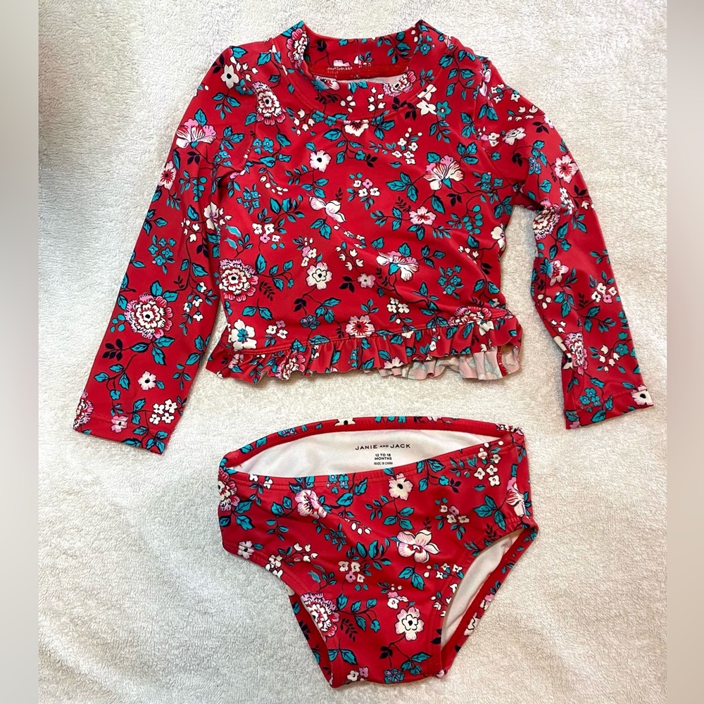 Janie and Jack girls flower swimsuit rash guard and bottoms